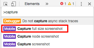 「capture」と入力し、「Capture full size screenshot」を選択