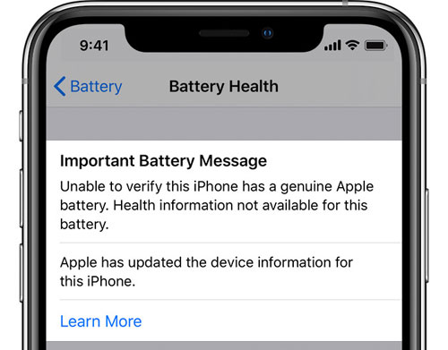 正規のApple製バッテリーを確認できない時の通知
